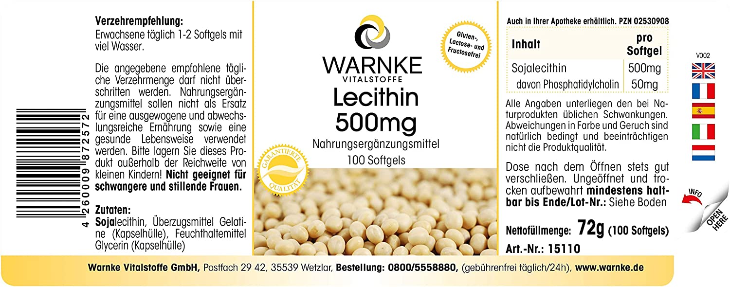 VIÊN NANG WARNKE VITALSTOFFE LECITHIN 500MG 100V • Germany Store