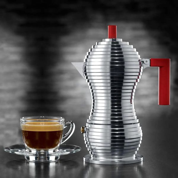 Bình pha café espresso moca pot 1 tách kiểu Ý ALESSI MDL02/1 R (tay cầm màu đỏ)