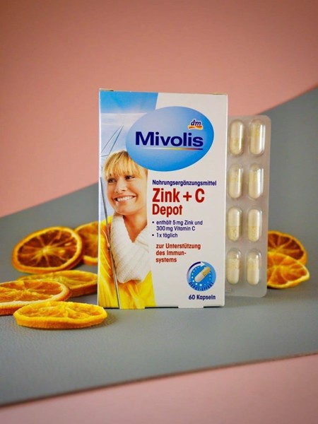 Vitamin Mivolis Zink + C (kẽm + vitamin C ) hỗ trợ hệ thống miễn dịch - Hộp 60 viên