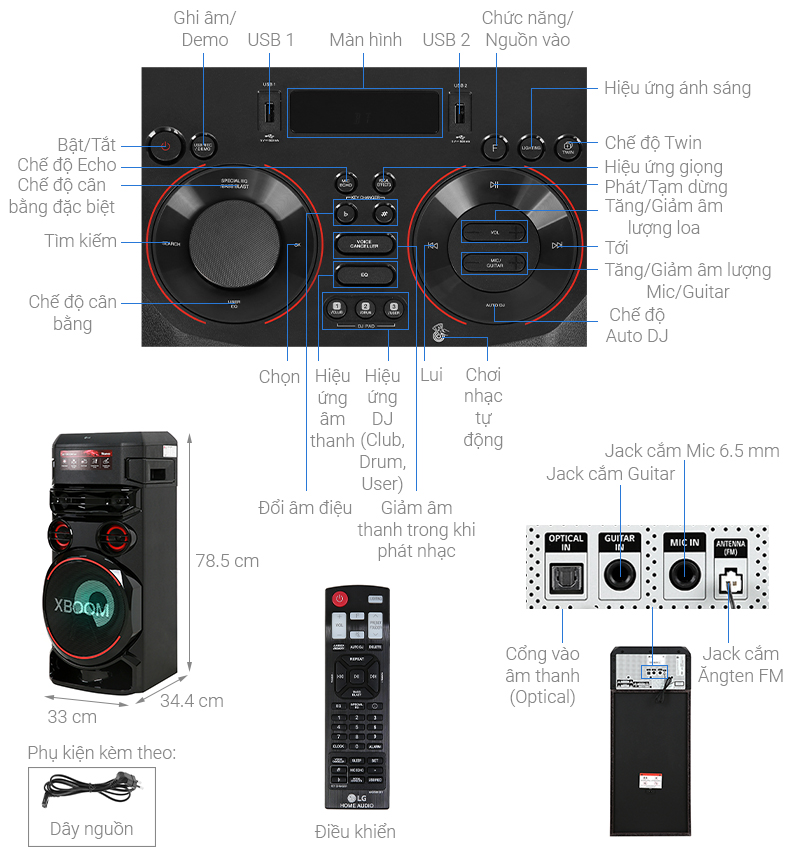 Loa Karaoke Bluetooth LG XBOOM RN7 Party Strobe 500W 6