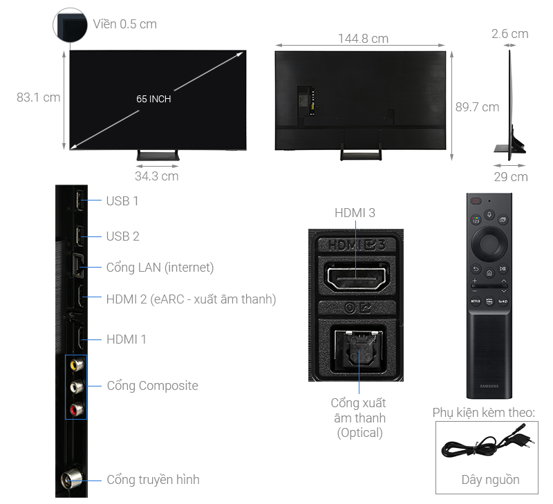 Smart Tivi QLED 4K 65 inch Samsung QA65Q65A 3