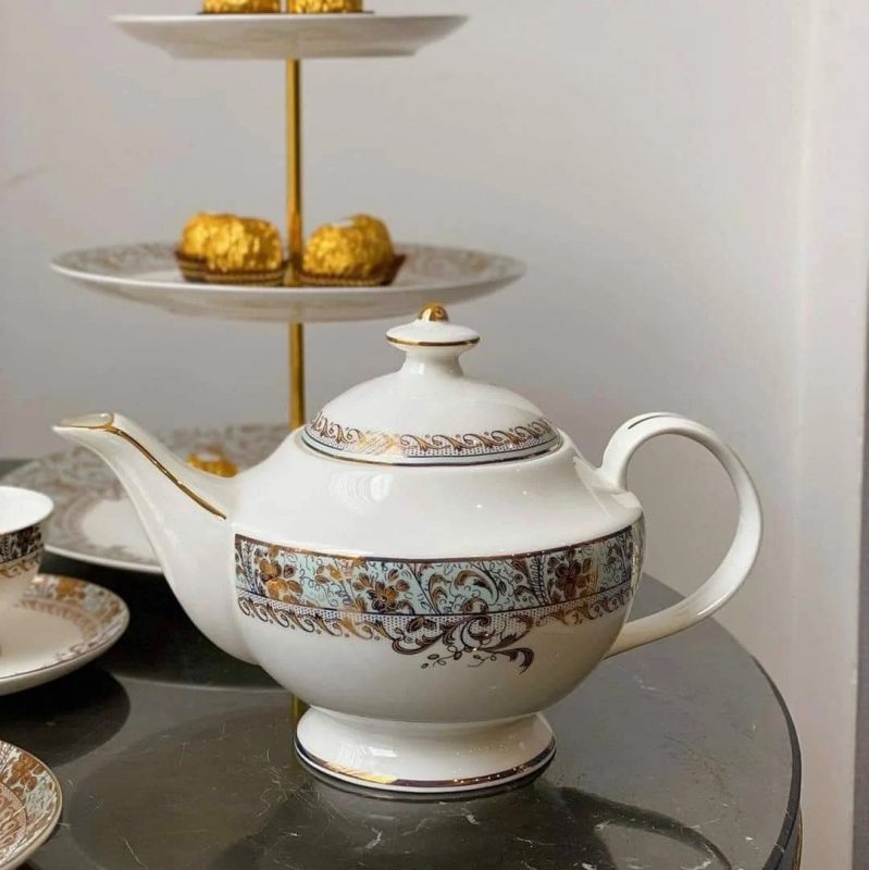 Bộ trà sứ xanh ngọc dây vàng Imperial London 2