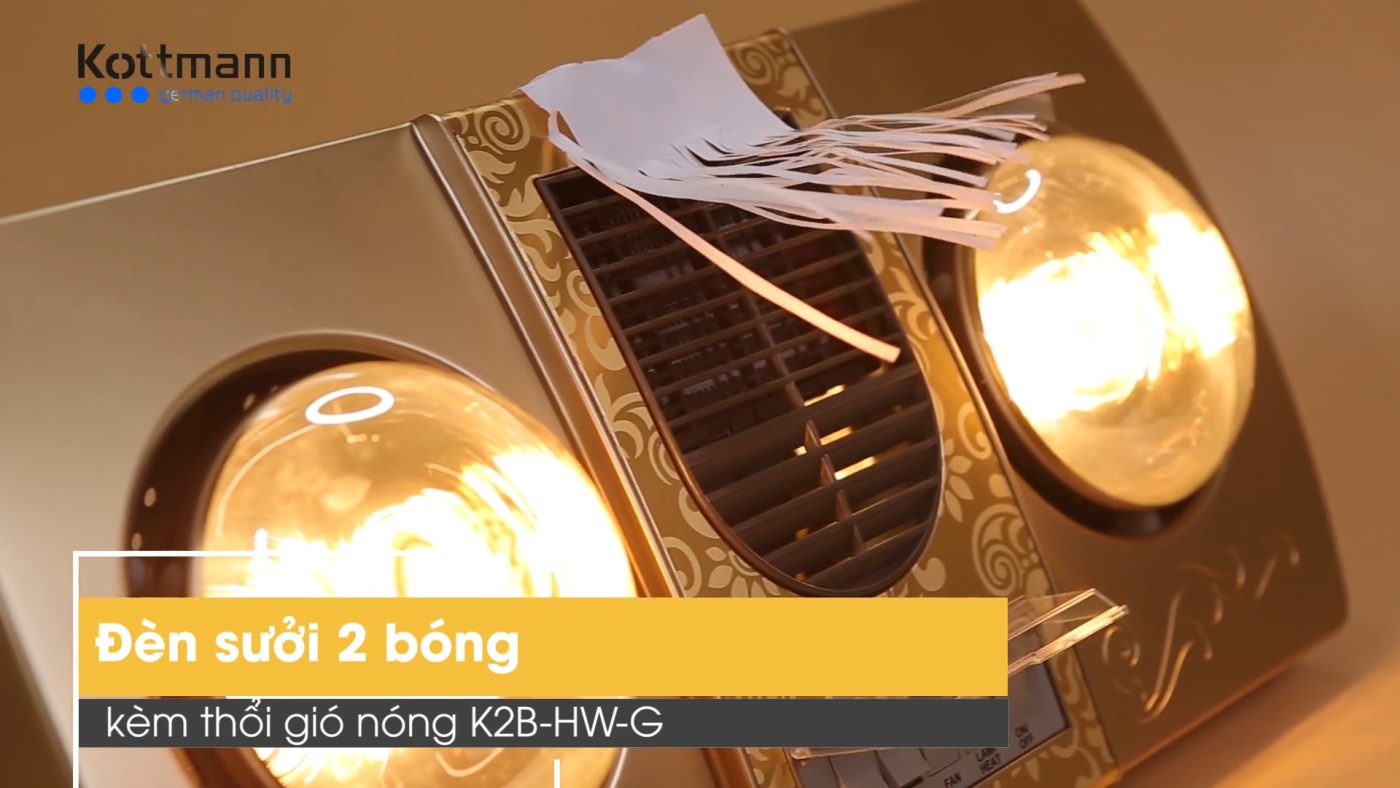 Đèn sưởi nhà tắm treo tường KOTTMANN K2B-HW-G (2 bóng vàng kèm thổi nóng) 2