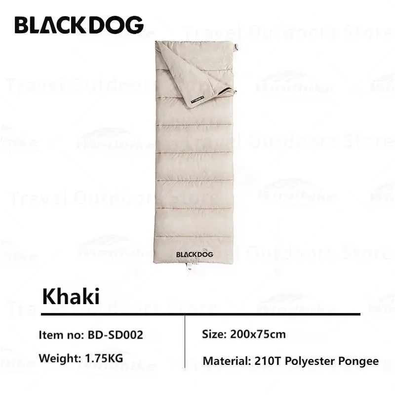 Túi ngủ đơn cắm trại BLACKDOG BD-SD002 T175 1.75kg khaki right zipper 